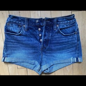 Levis 501 Denim Button Fly High Rise Denim Shorts
